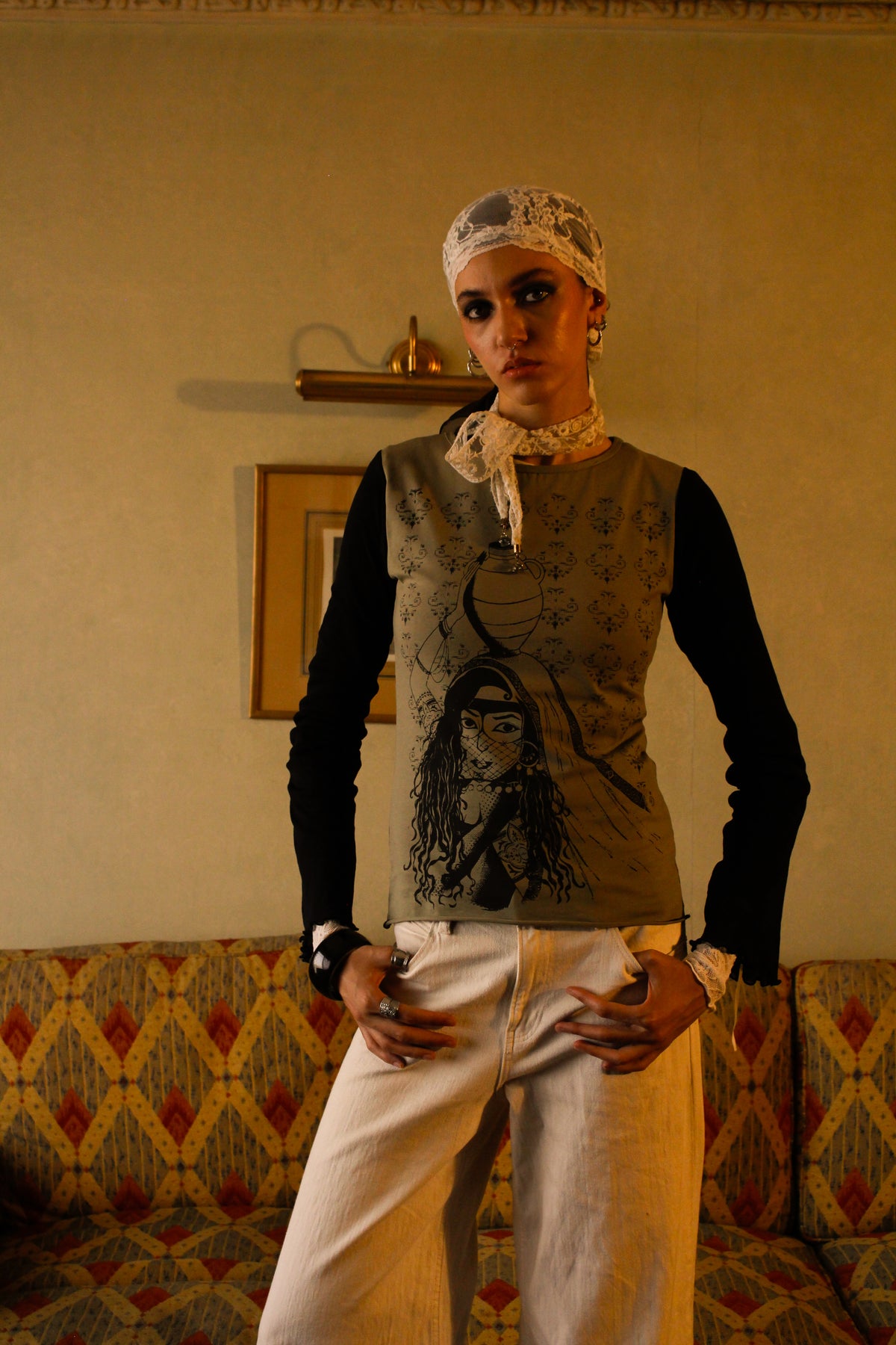 HENNET SAMARAH MESH SLEEVED TOP